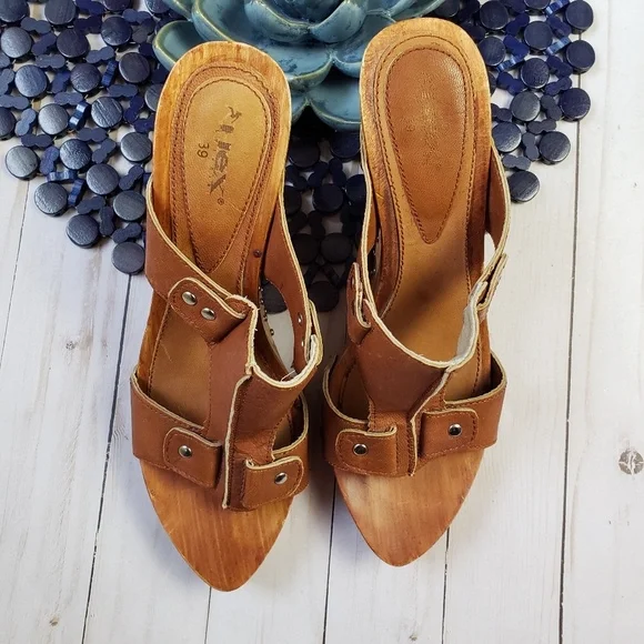 Vintage Hex Wood Cutout Rhinestone Wedges - Picture 3 of 7